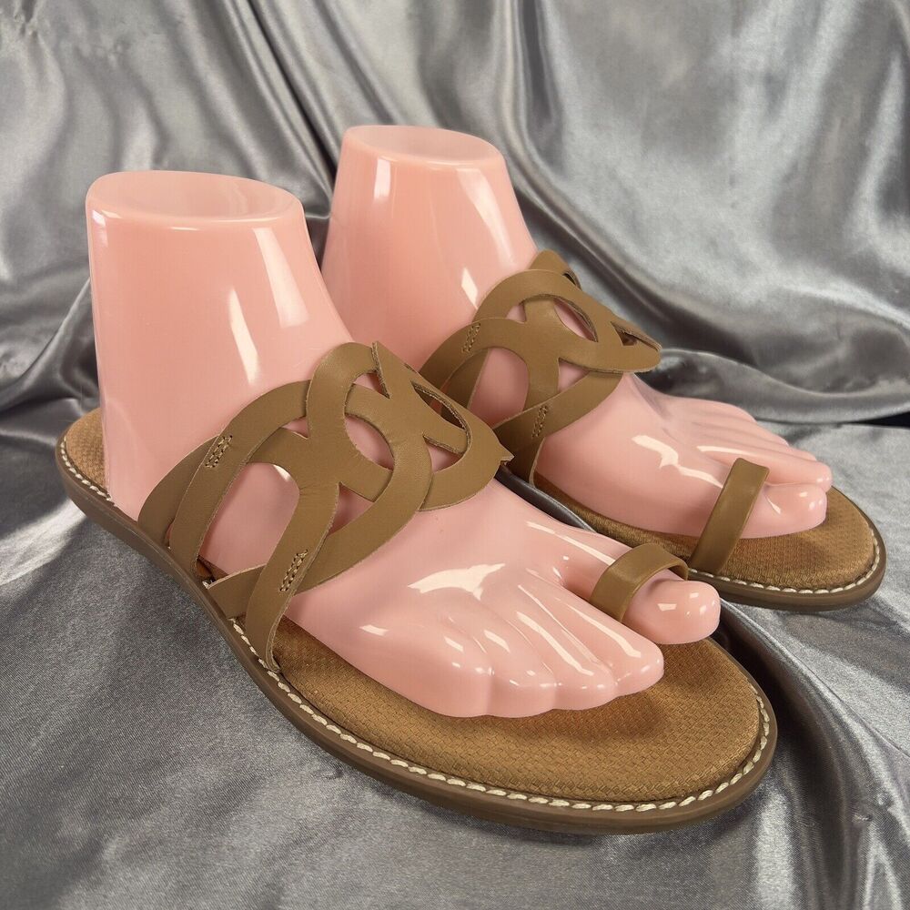 Crown Vintage Aravedi Sandals Women’s Size 11 Slip On Toe Loop Tan Cognac Boho